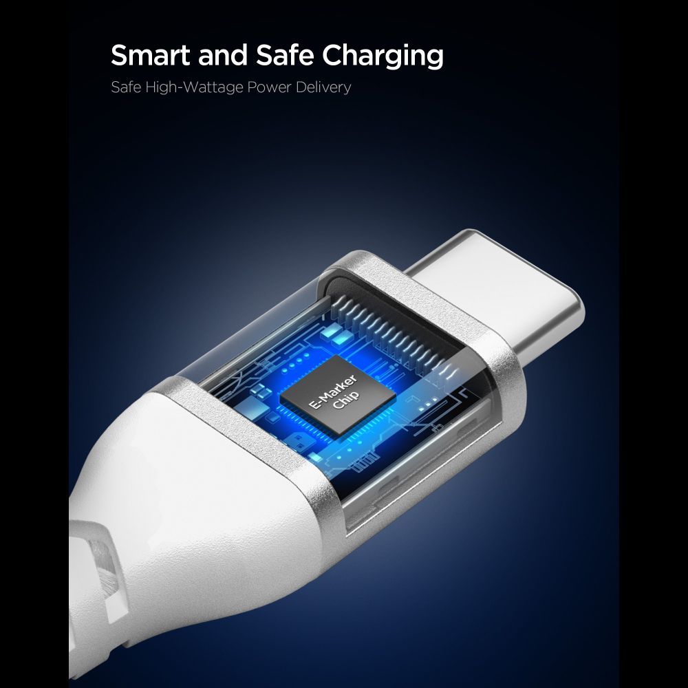 Spigen Spigen 1m 100W USB-C - USB-C Kabel Essential Vit - Teknikhallen.se