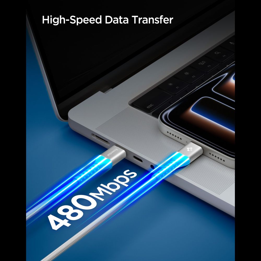 Spigen Spigen 1m 100W USB-C - USB-C Kabel Essential Vit - Teknikhallen.se