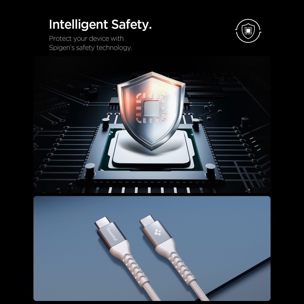 Spigen Spigen 1m 100W USB-C - USB-C Kabel Essential Vit - Teknikhallen.se