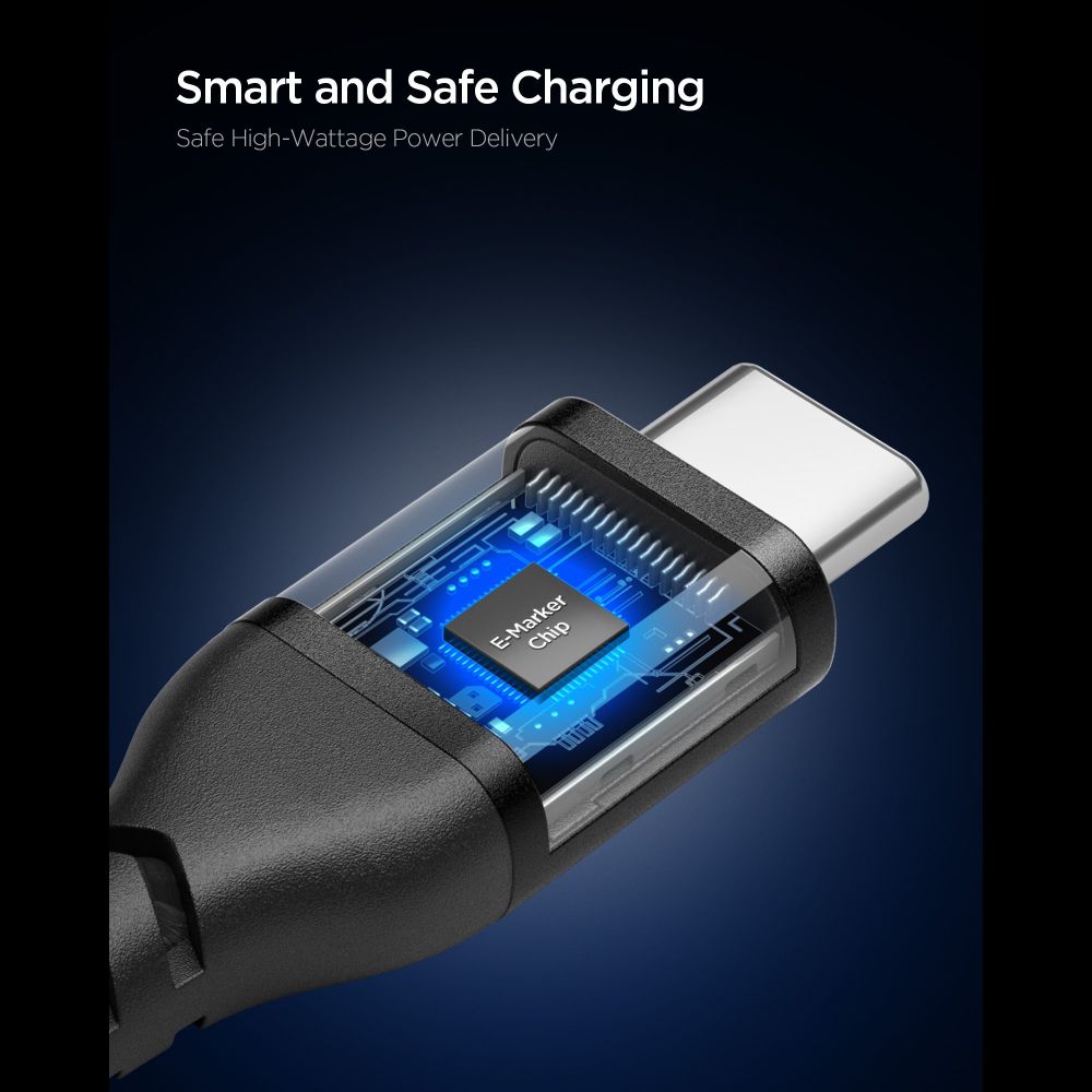 Spigen Spigen 1m 100W USB-C - USB-C Kabel Essential Svart - Teknikhallen.se