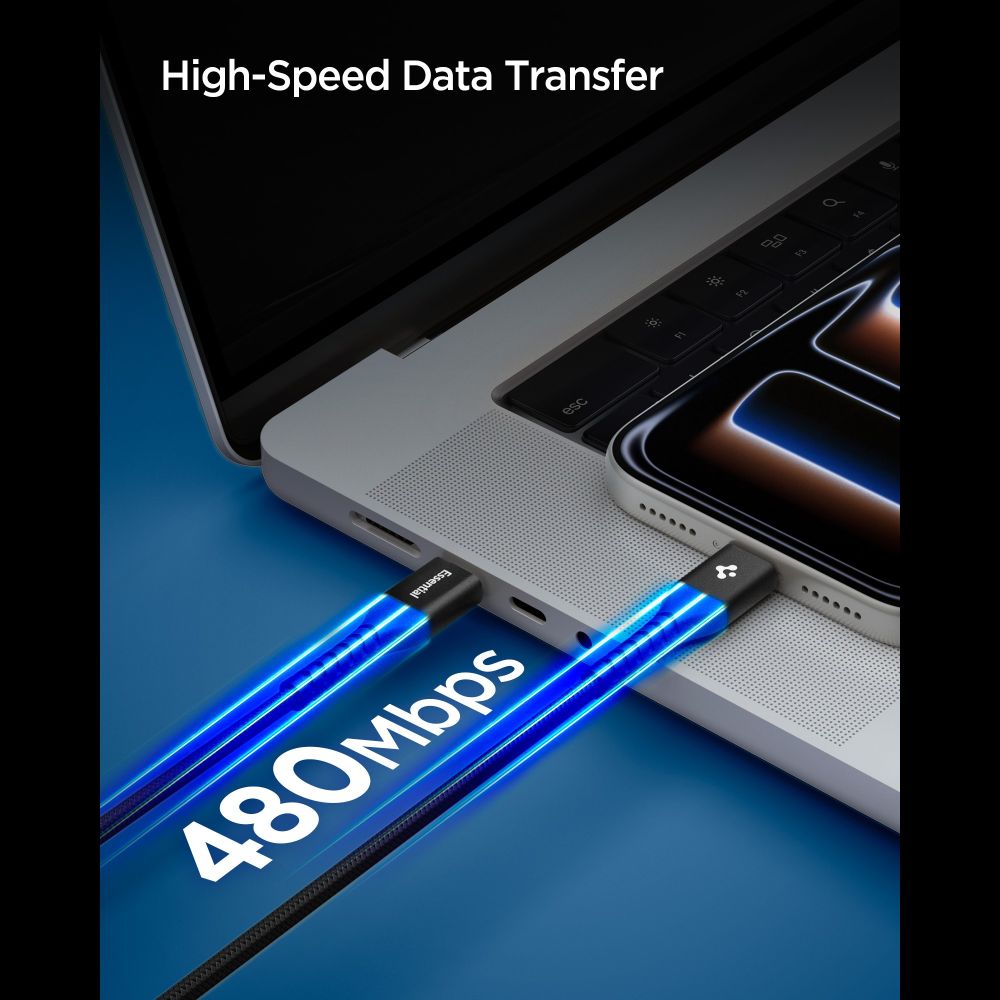 Spigen Spigen 1m 100W USB-C - USB-C Kabel Essential Svart - Teknikhallen.se