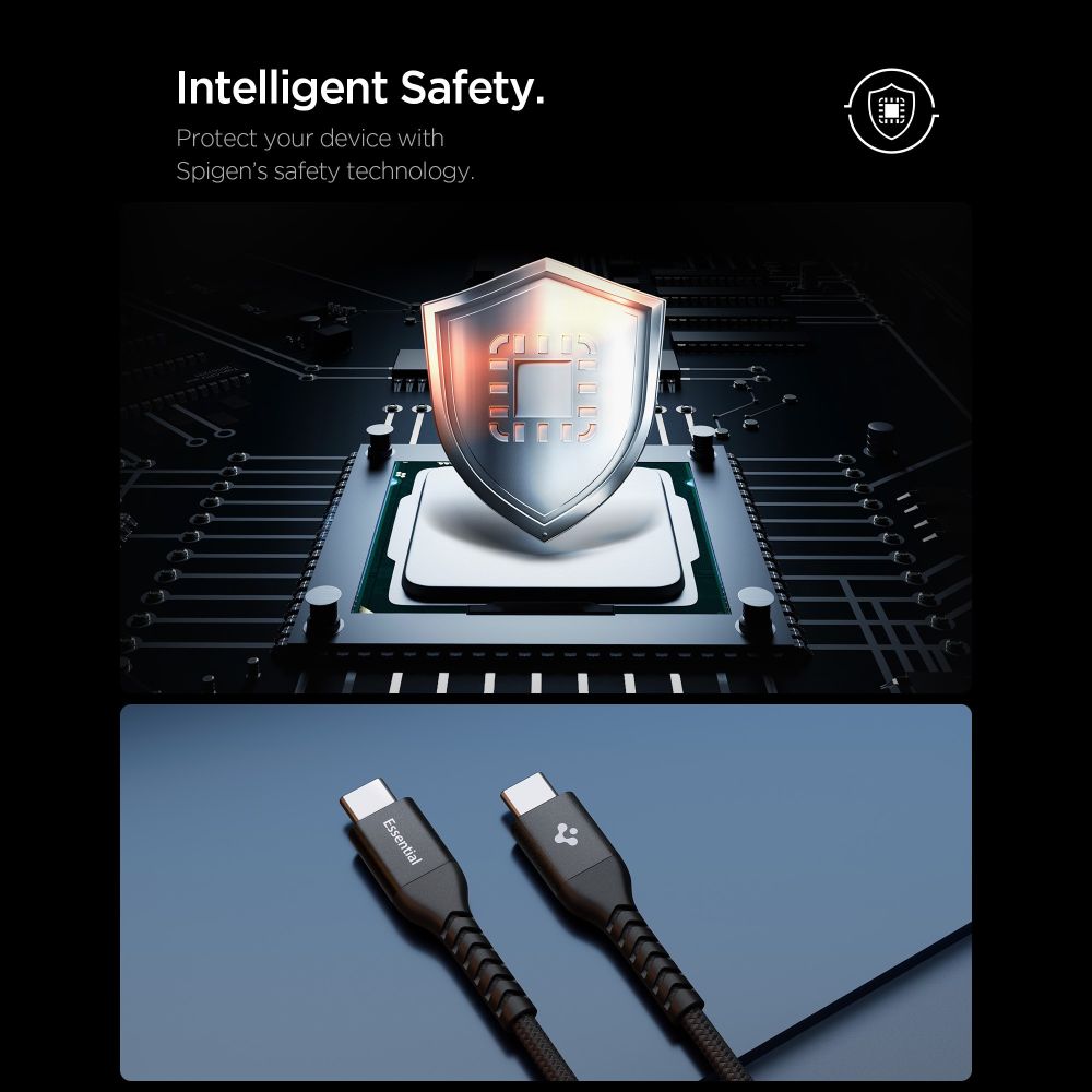 Spigen Spigen 1m 100W USB-C - USB-C Kabel Essential Svart - Teknikhallen.se