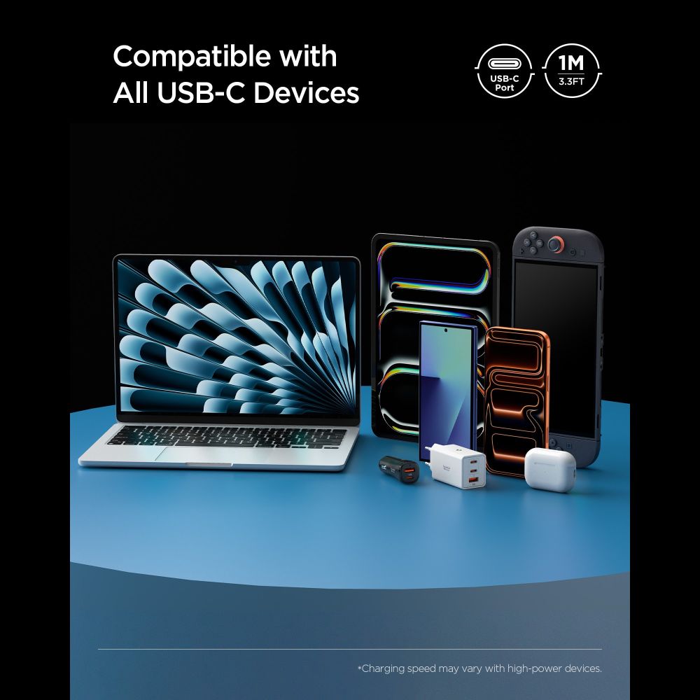 Spigen Spigen 1m 100W USB-C - USB-C Kabel Essential Svart - Teknikhallen.se