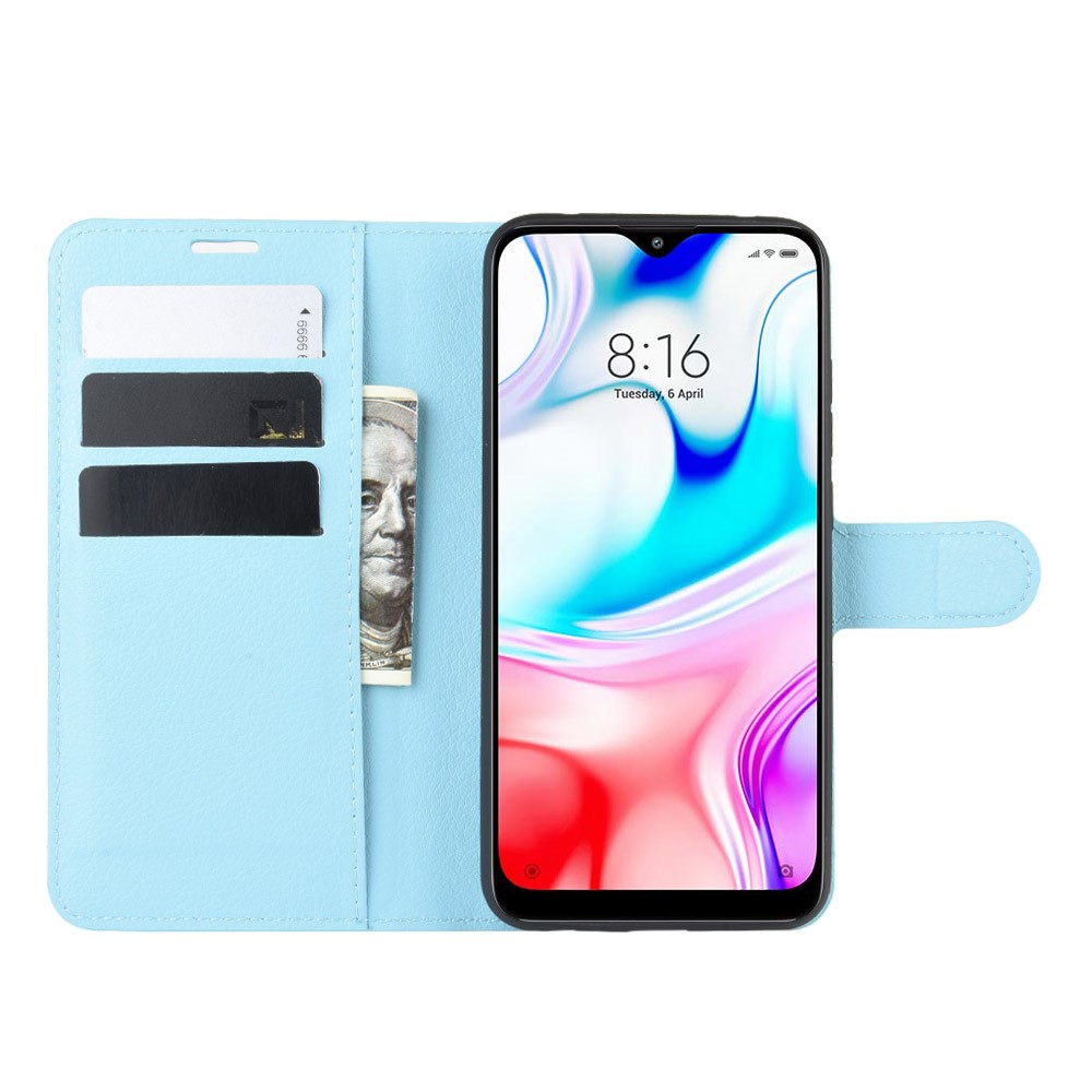  Xiaomi Redmi 8 - Litchi Plånboksfodral - Ljus Blå - Teknikhallen.se