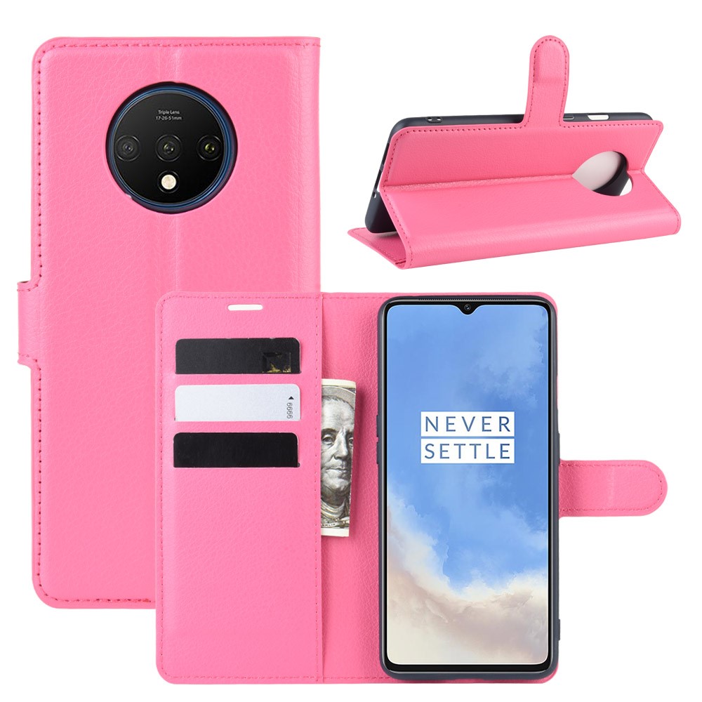  OnePlus 7T - Litchi Plånboksfodral - Rosa - Teknikhallen.se