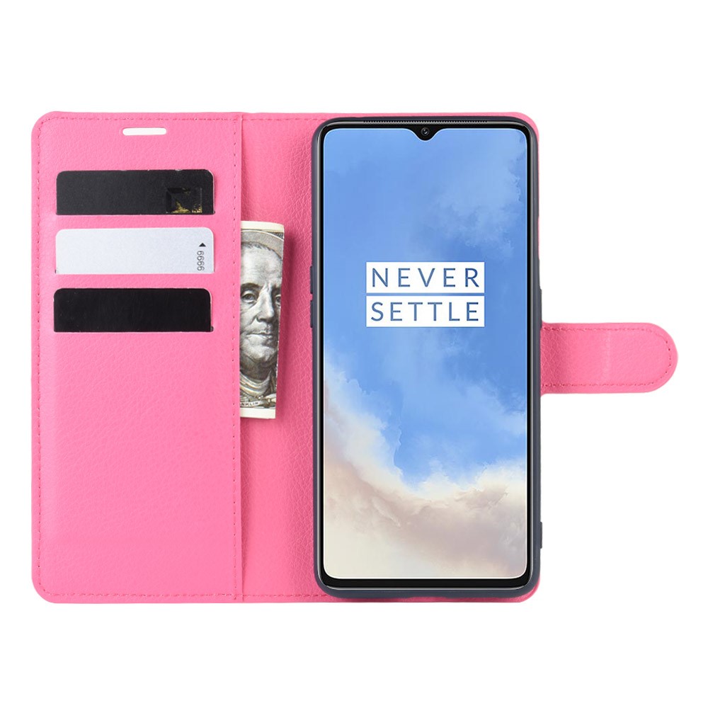  OnePlus 7T - Litchi Plånboksfodral - Rosa - Teknikhallen.se