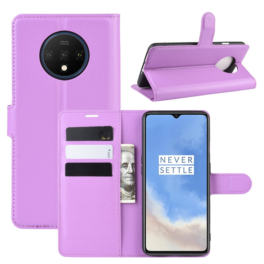  OnePlus 7T - Litchi Plånboksfodral - Lila - Teknikhallen.se