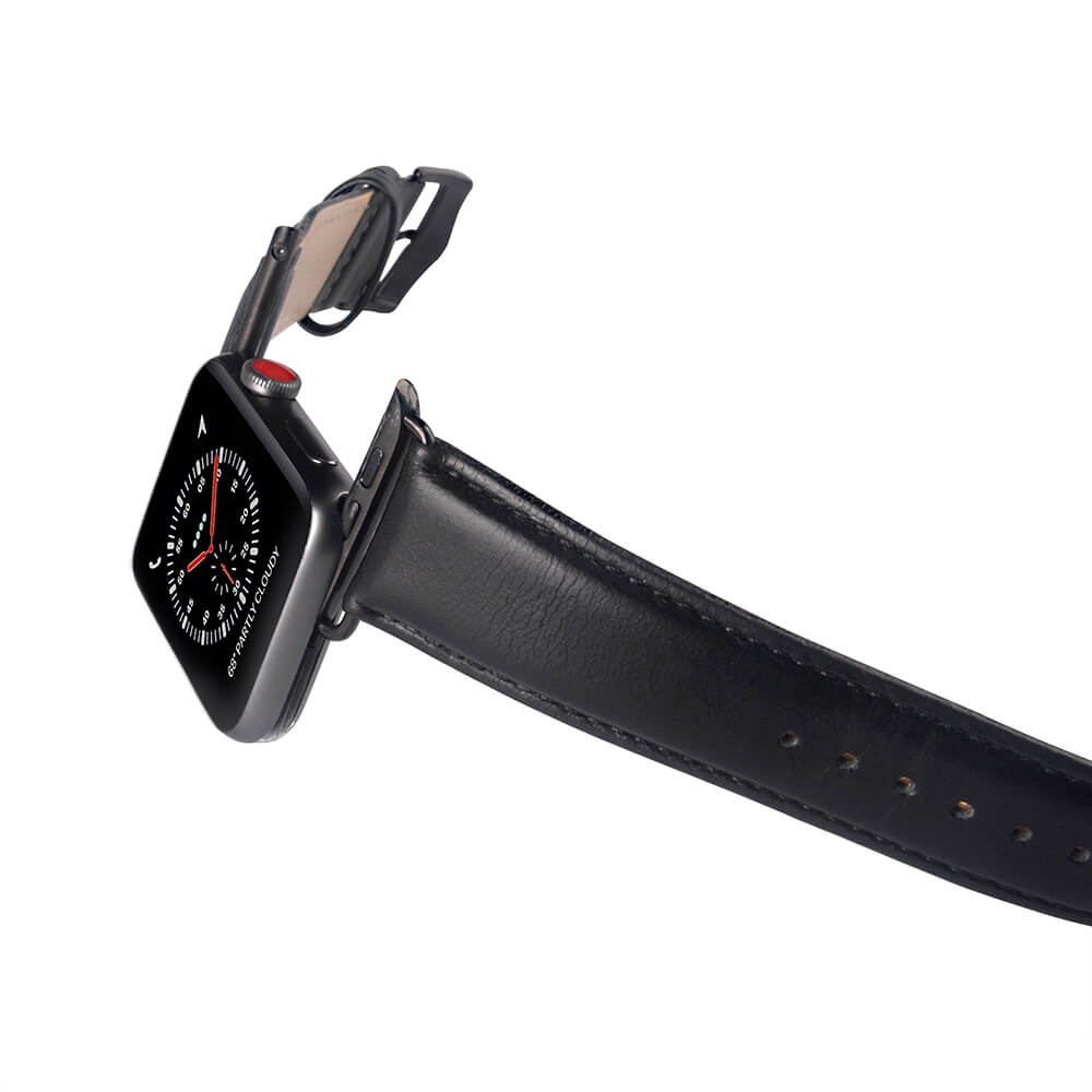 Buffalo Buffalo Apple Watch 41/40/38 mm Armband Äkta Läder Svart - Teknikhallen.se