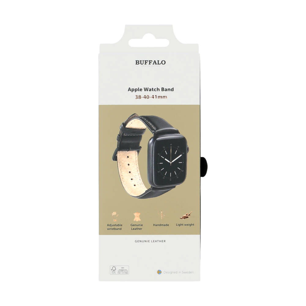 Buffalo Buffalo Apple Watch 41/40/38 mm Armband Äkta Läder Svart - Teknikhallen.se