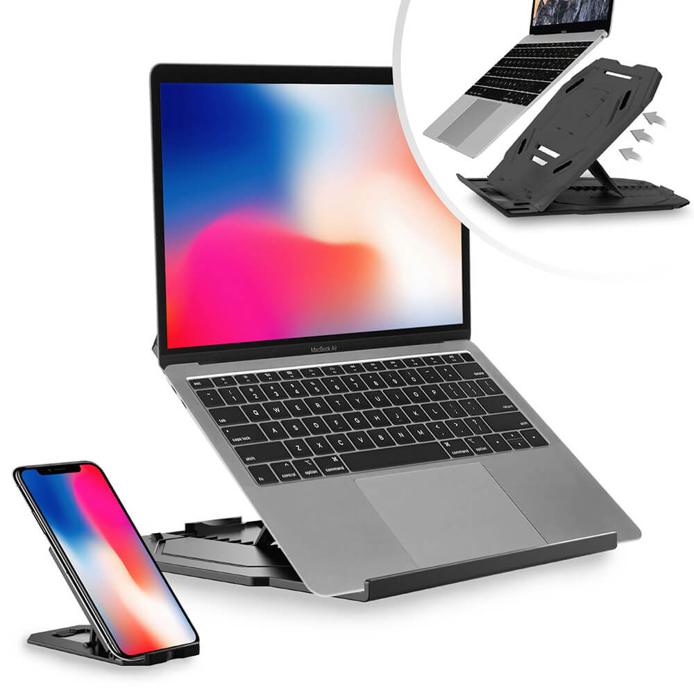 DESIRE2 DESIRE2 2in1 Portabelt Laptopställ 360 Roterbar inkl Mobilställ Svart - Teknikhallen.se