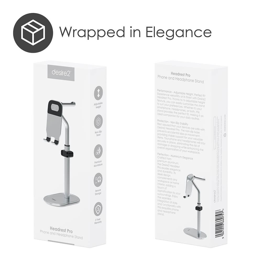 DESIRE2 DESIRE2 Headrest Pro Stand For headphone and phone silver - Teknikhallen.se