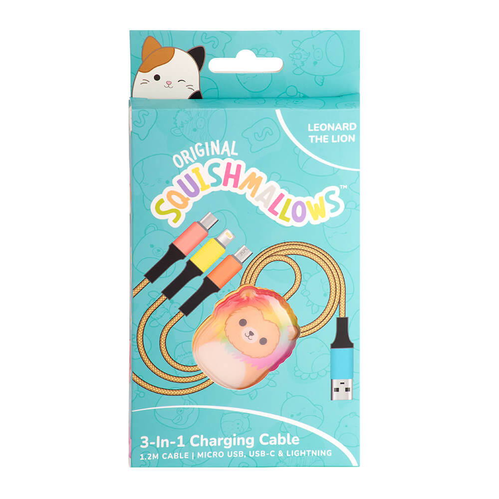 Squishmallows Squishmallows Laddningskabel 1,2m 3in1 USB-C/Micro/Lightning Leonard - Teknikhallen.se