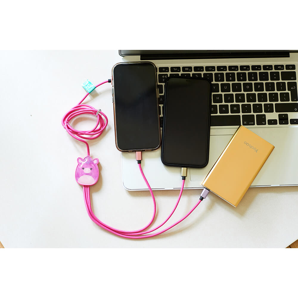 Squishmallows Squishmallows Laddningskabel 1,2m 3in1 USB-C/Micro/Lightning Lola - Teknikhallen.se