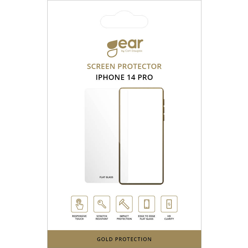 Gear GEAR iPhone 14 Pro Skrmskydd 2.5D Heltckande Hrdat Glas - Teknikhallen.se