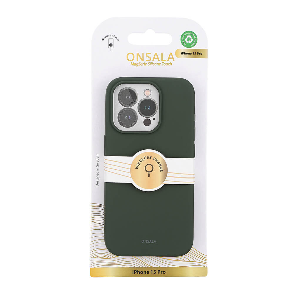 Onsala ONSALA iPhone 15 Pro MagSafe Skal Med Silikonyta Olivgrn - Teknikhallen.se