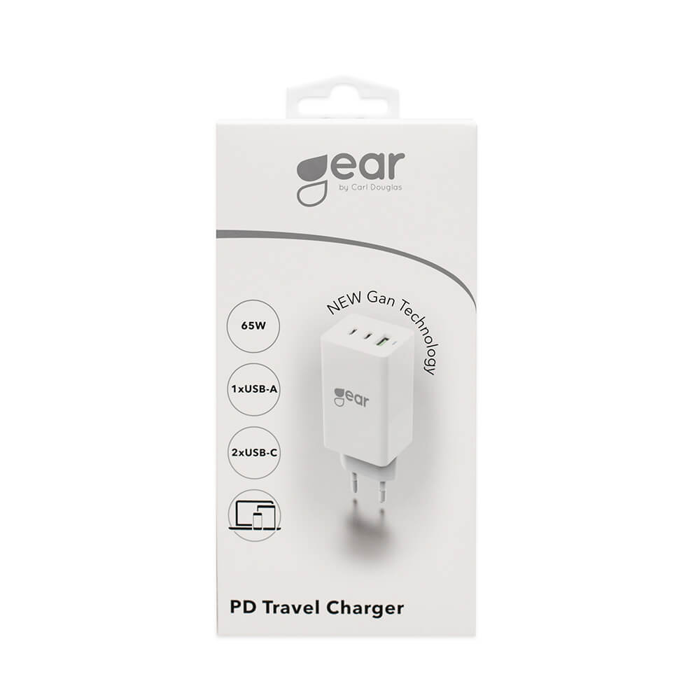 Gear GEAR Vggladdare GaN PD 65W 2xUSB-C - 1xUSB-A Vit - Teknikhallen.se