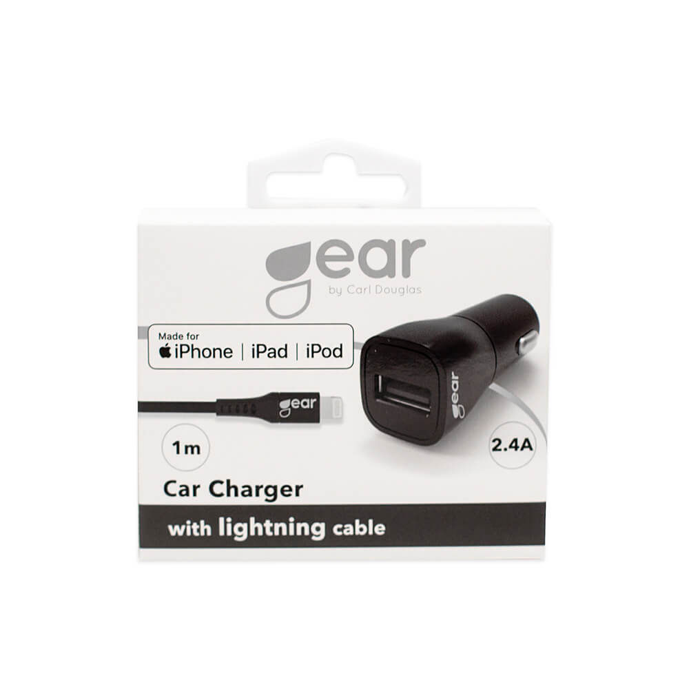 Gear GEAR Billaddare 1xUSB 2.4A Inkl. 1m Lightning MFi Kabel Svart - Teknikhallen.se