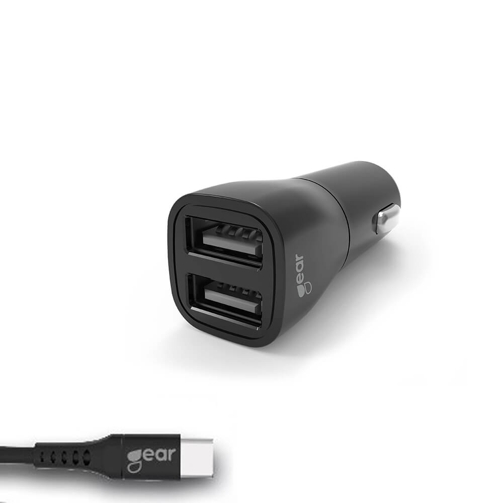 Gear GEAR Billaddare 2xUSB 3.4A USB-C Kabel 1m Svart - Teknikhallen.se