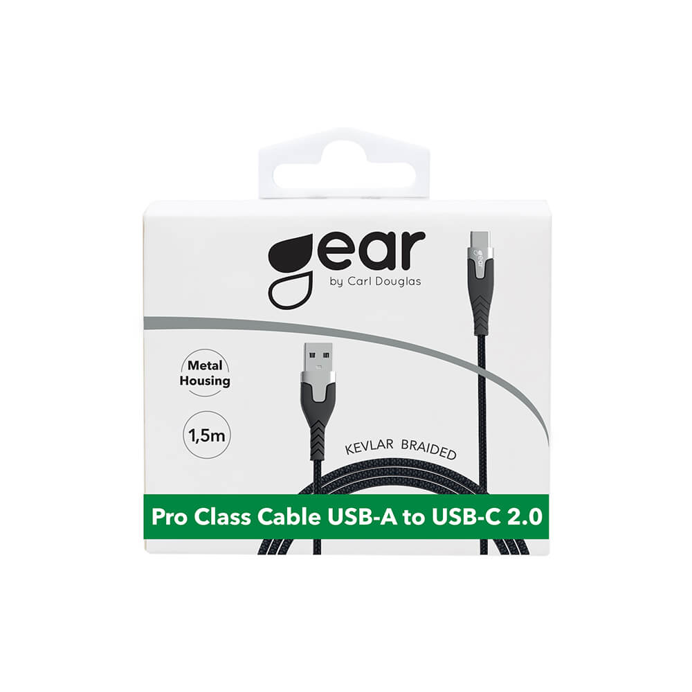 Gear GEAR Laddkabel PRO USB-A - USB-C 1.5m Kevlarkabel Svart - Teknikhallen.se