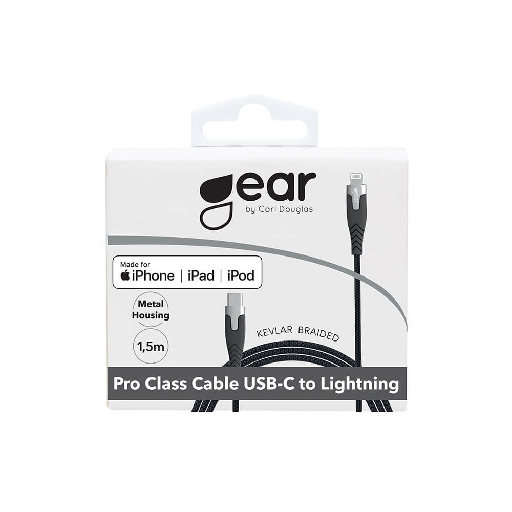 Gear GEAR Laddkabel PRO MFi USB-C - Lightning 1.5m Kevlarkabel Svart - Teknikhallen.se