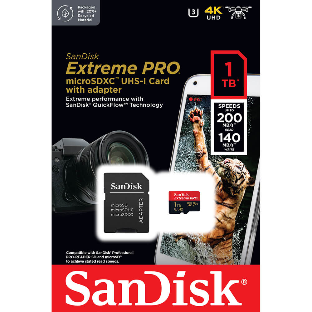 SanDisk SanDisk MicroSDXC Extreme Pro 1 TB 200MB/s Inkl. Adapter - Teknikhallen.se