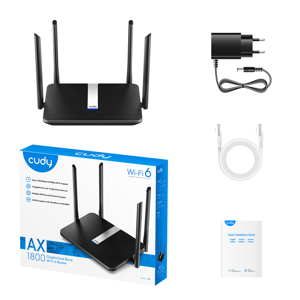 Cudy Cudy Wi-Fi Router X6 AX1800 Gigabit Wi-Fi 6 Mesh Svart - Teknikhallen.se