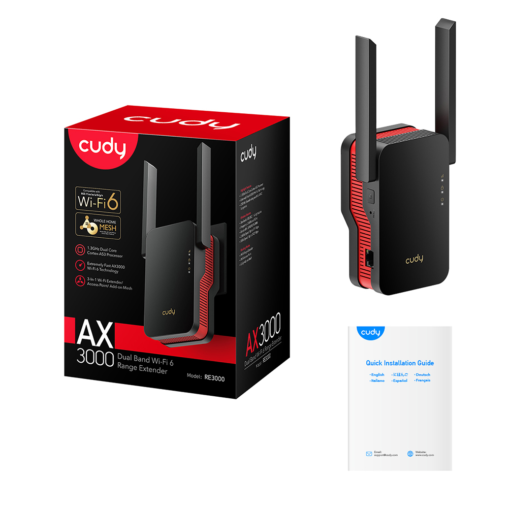 Cudy Cudy Wi-Fi Repeater RE3000 AX3000 Mesh Svart - Teknikhallen.se
