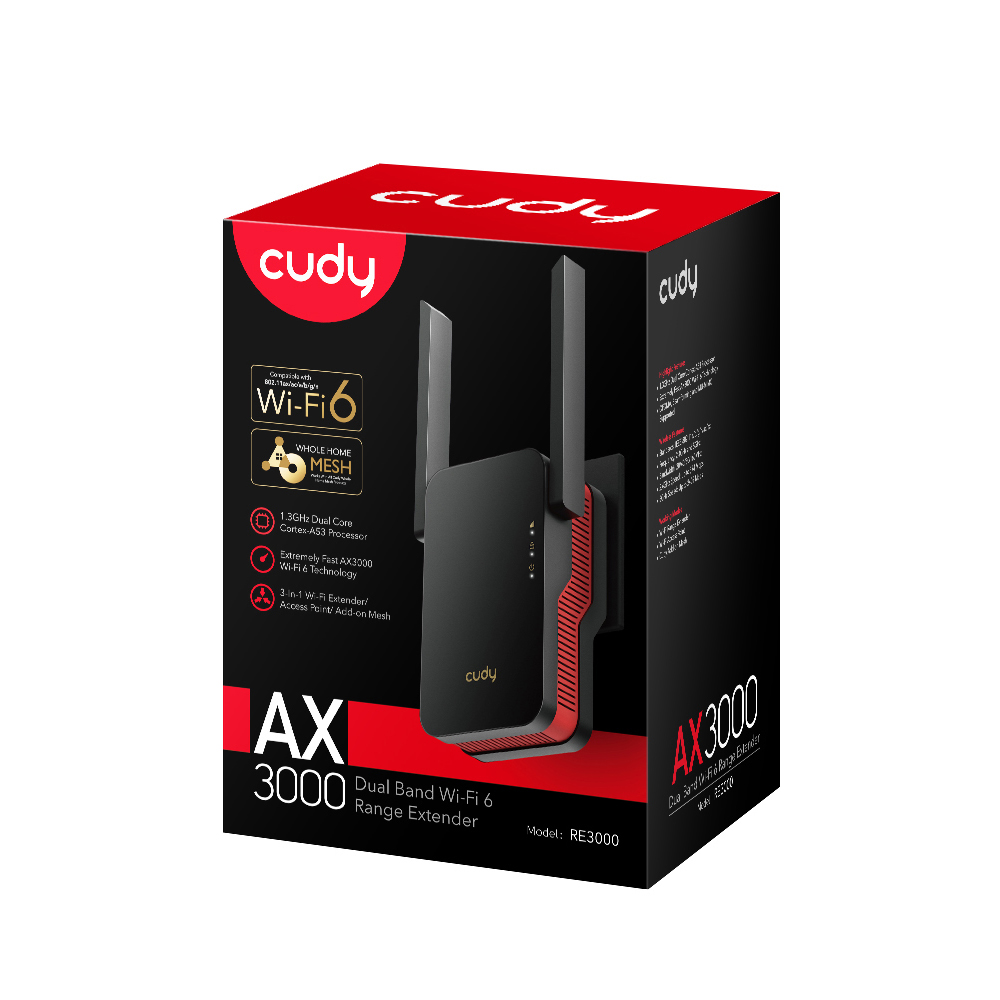 Cudy Cudy Wi-Fi Repeater RE3000 AX3000 Mesh Svart - Teknikhallen.se