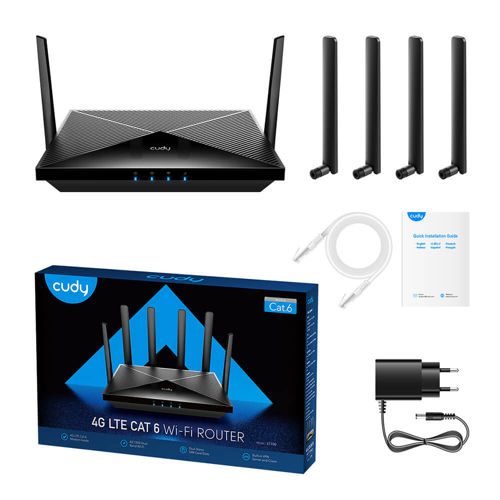 Cudy Cudy 4G Router LT700 Cat6 AC1200 Gigabit Dual-SIM Svart - Teknikhallen.se