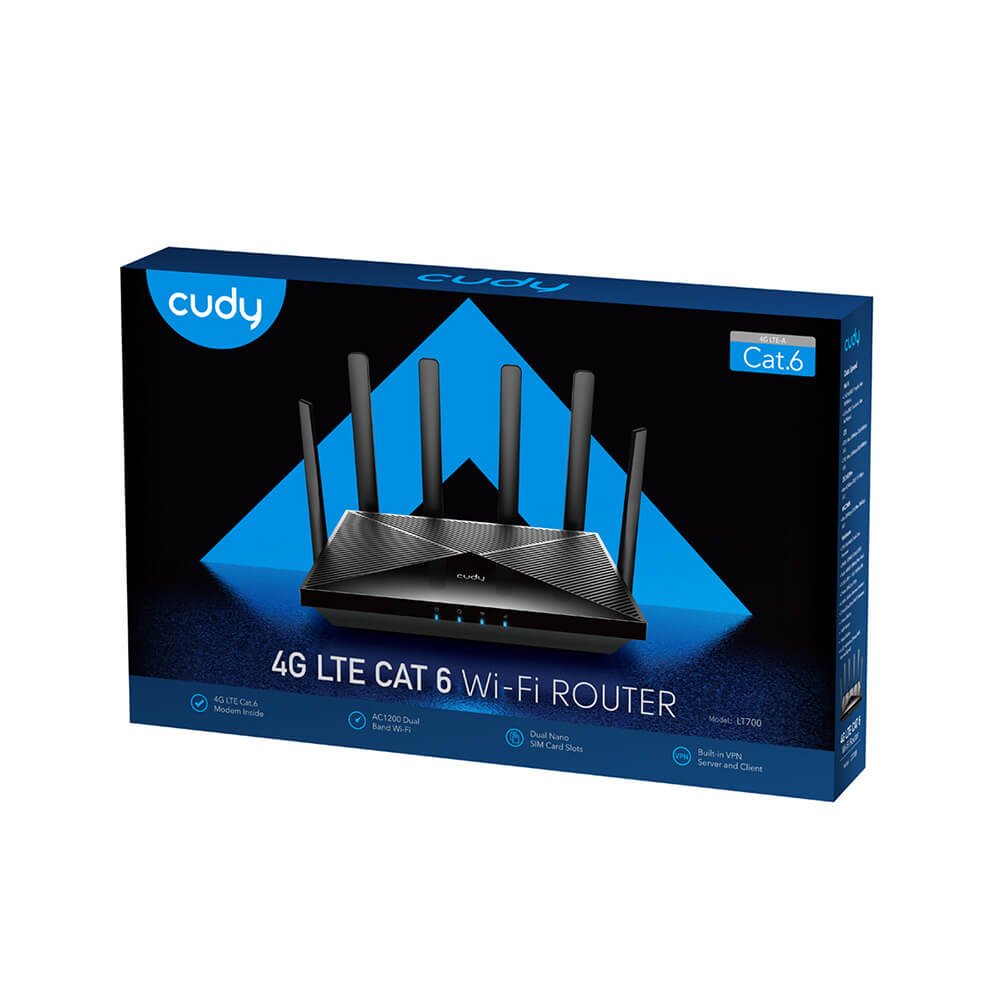 Cudy Cudy 4G Router LT700 Cat6 AC1200 Gigabit Dual-SIM Svart - Teknikhallen.se