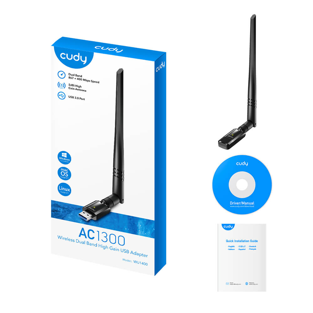 Cudy Cudy Adapter USB WU1400 AC1300 High Gain Svart - Teknikhallen.se