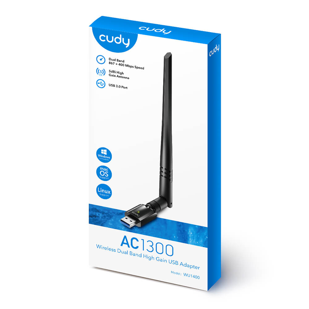Cudy Cudy Adapter USB WU1400 AC1300 High Gain Svart - Teknikhallen.se