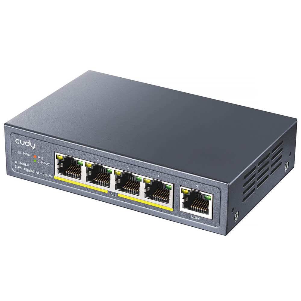 Cudy Cudy Switch GS1005P 5-port Gigabit PoE+ 60W Grå - Teknikhallen.se