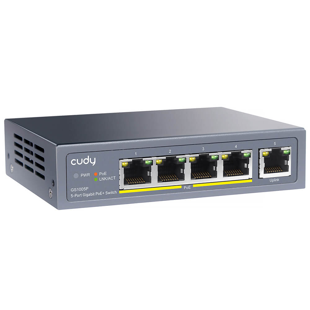 Cudy Cudy Switch GS1005P 5-port Gigabit PoE+ 60W Grå - Teknikhallen.se