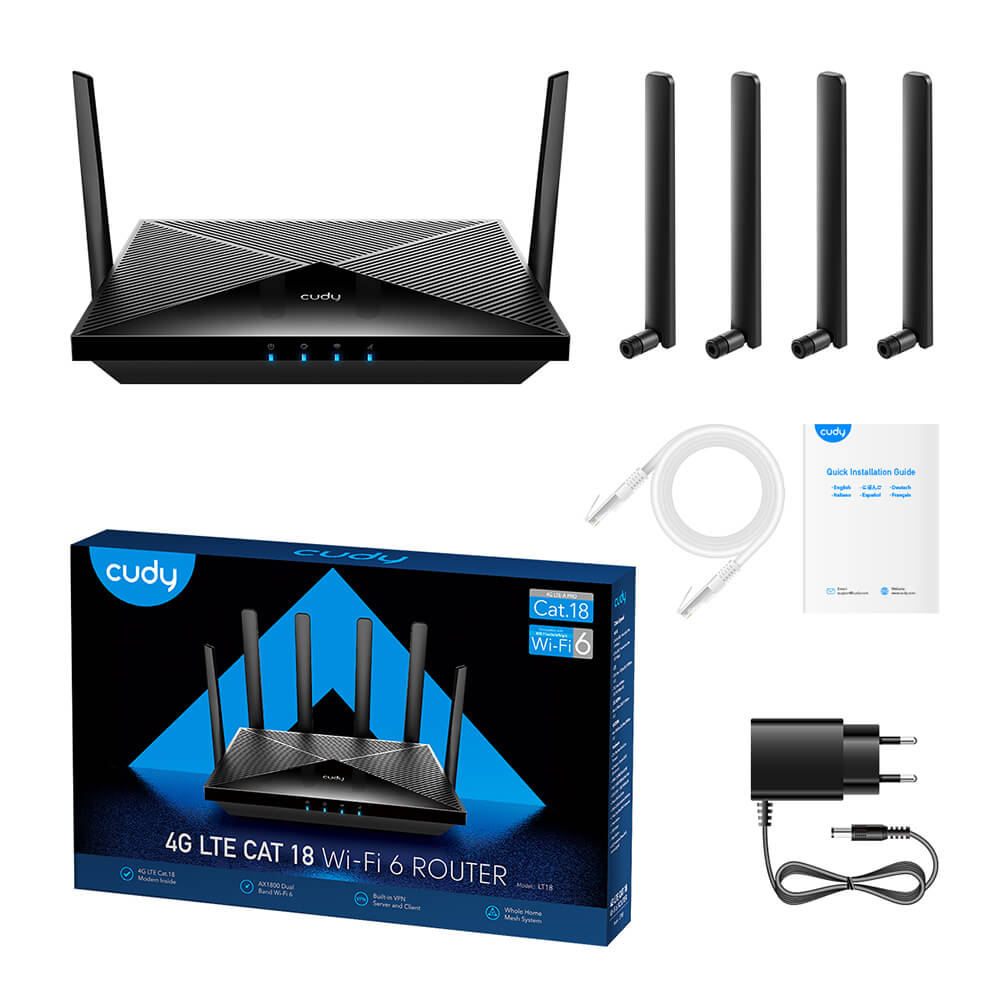 Cudy Cudy 4G Router LT18 Cat 18 AX1800 Gigabit Dual-SIM Svart - Teknikhallen.se