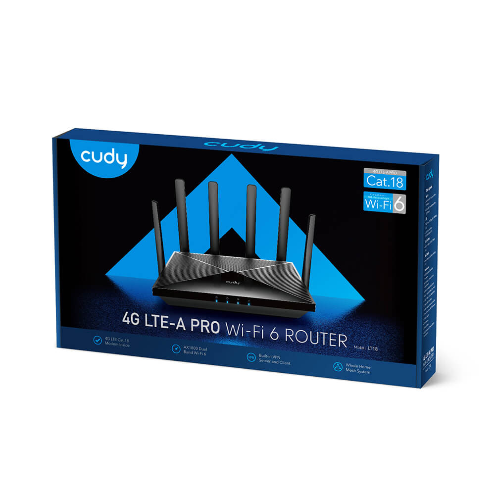 Cudy Cudy 4G Router LT18 Cat 18 AX1800 Gigabit Dual-SIM Svart - Teknikhallen.se