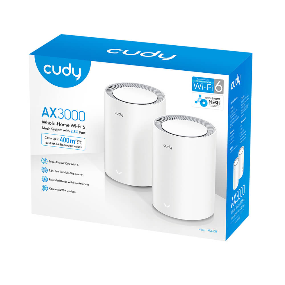 Cudy Cudy Mesh Solution M3000 2-pack AX3000 Gigabit Wi-Fi 6 2.5G Vit - Teknikhallen.se